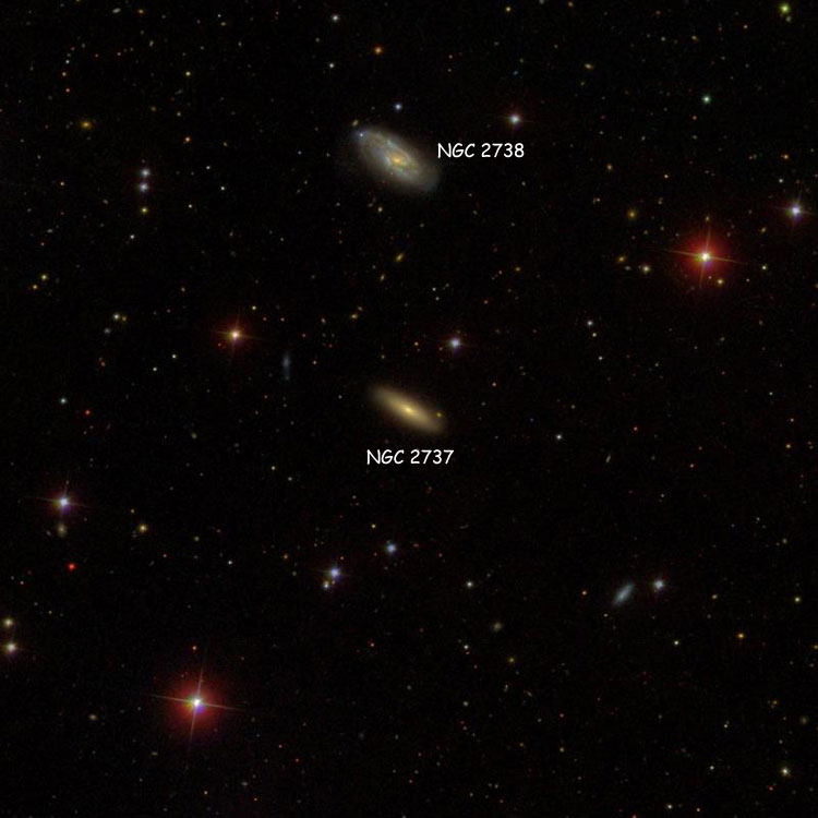 SDSS image of region near lenticular galaxy NGC 2737, also showing NGC 2738