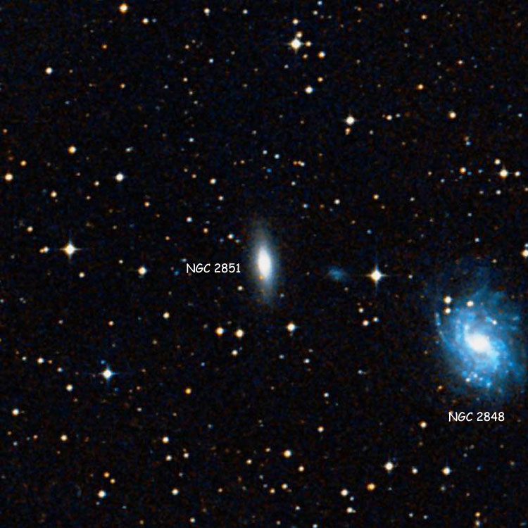 DSS image of region near lenticular galaxy NGC 2851, also showing NGC 2848