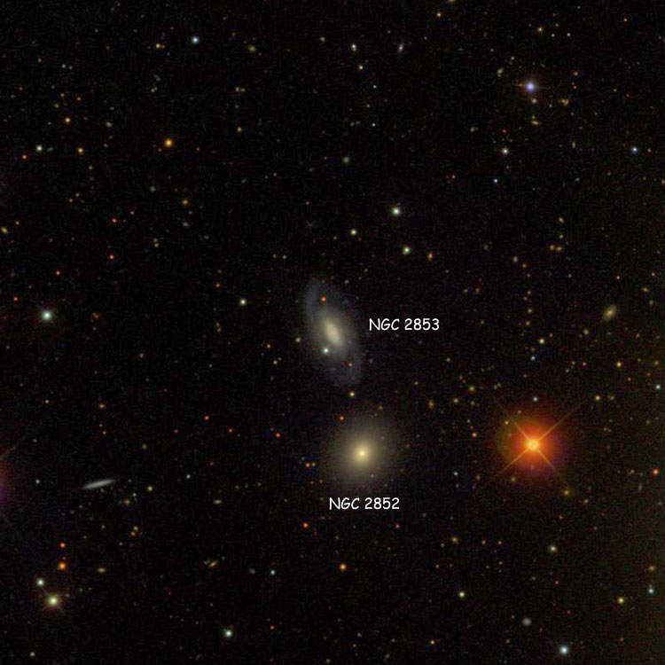 SDSS image of region near spiral galaxy NGC 2853, also showing NGC 2852