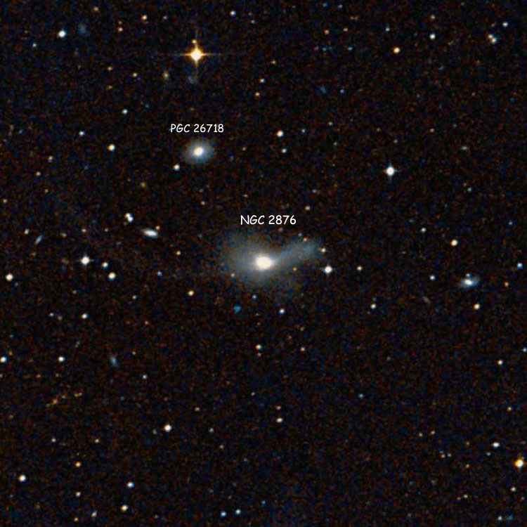 DSS image of region near the colliding lenticular galaxies listed as NGC 2876, also showing PGC 26718
