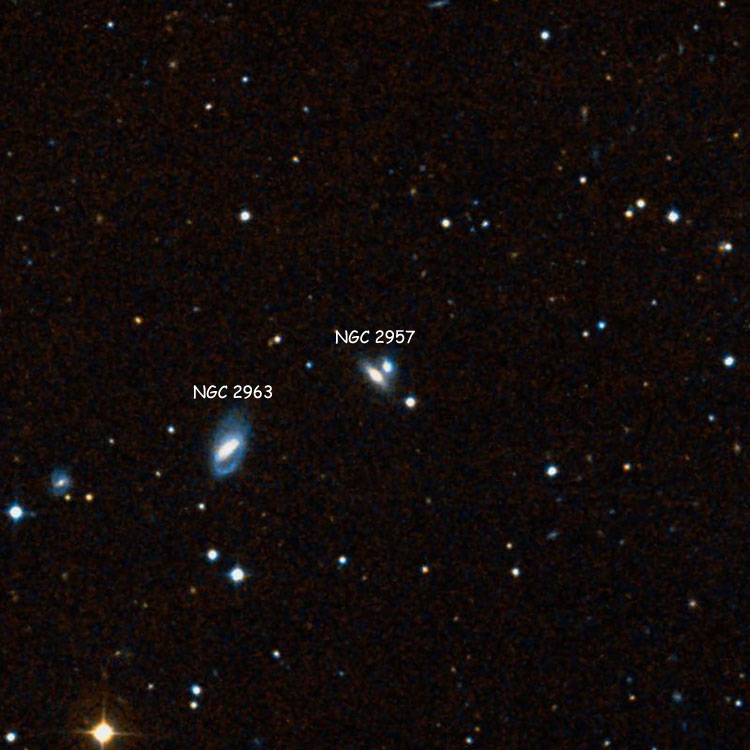 DSS image of region near the pair of galaxies listed as NGC 2957, also showing NGC 2963