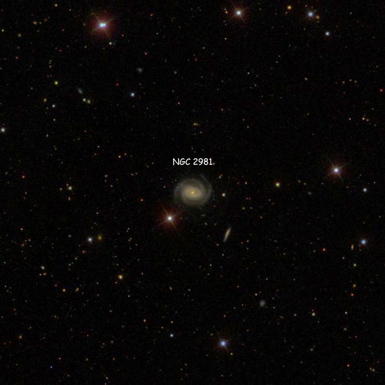SDSS image of region near spiral galaxy NGC 2981