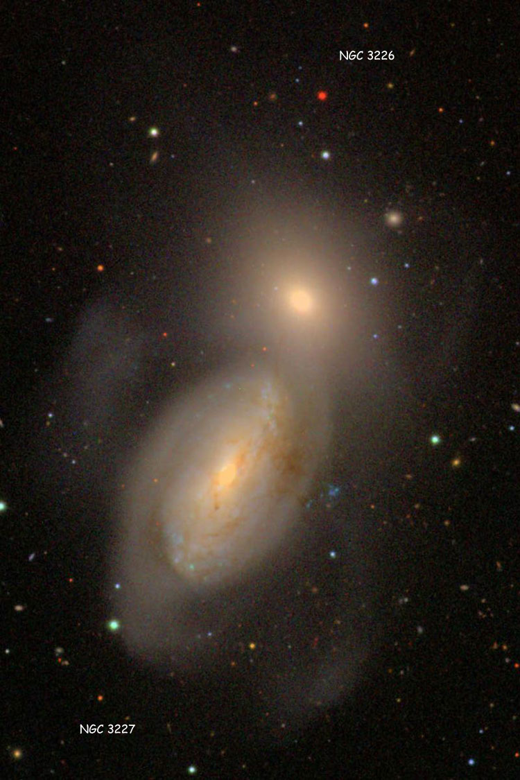 SDSS image of spiral galaxy NGC 3227 and elliptical galaxy NGC 3226, with which it comprises Arp 94
