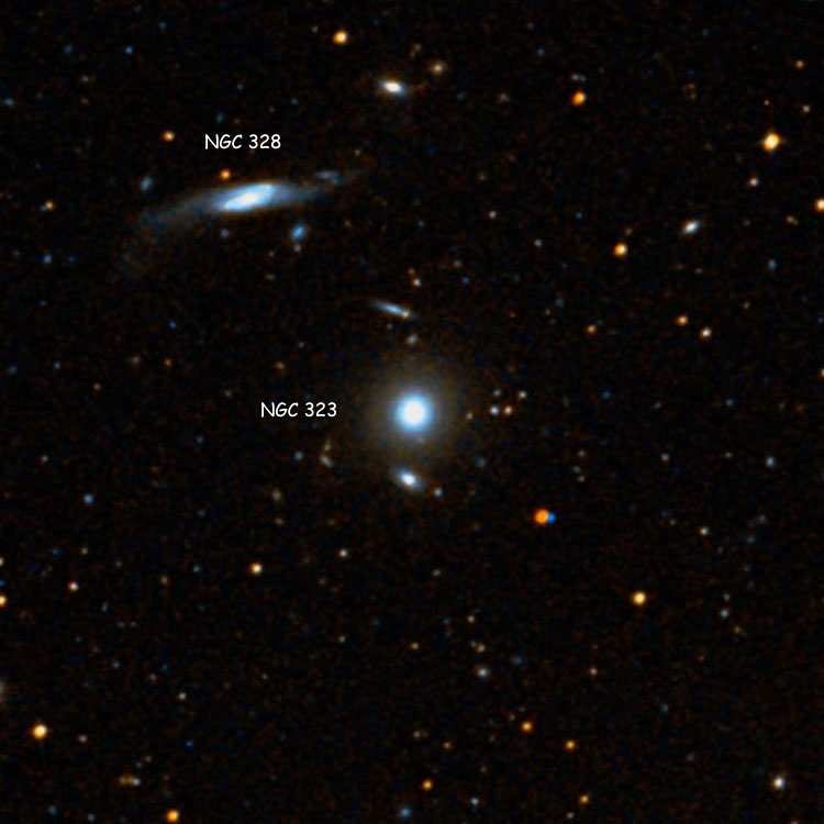DSS image of region near elliptical galaxy NGC 323, also showing NGC 328