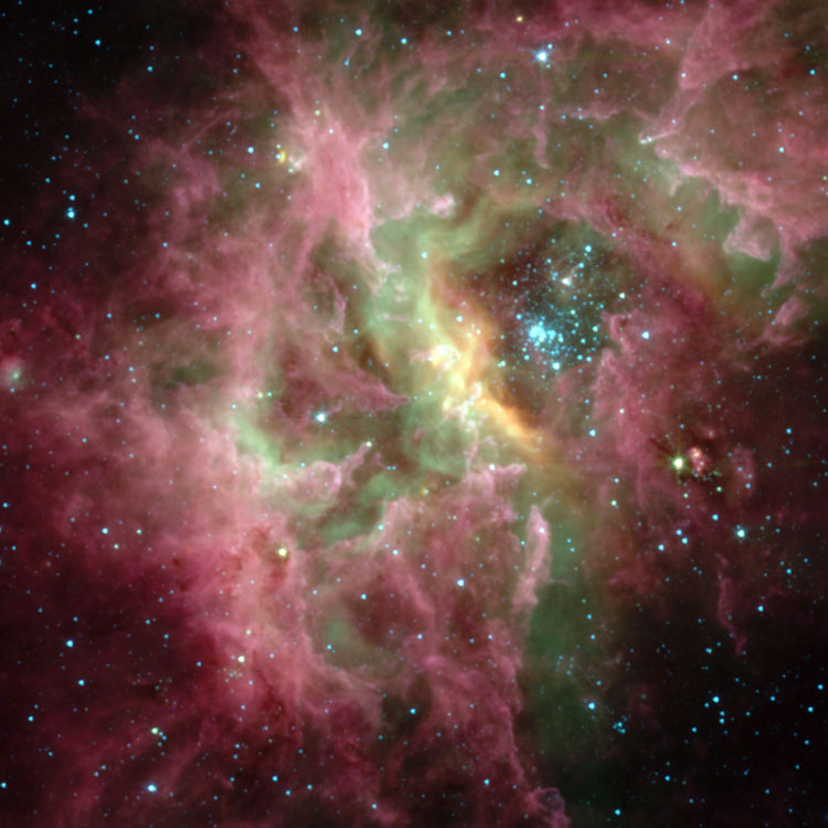 Spitzer infrared image of central portion of NGC 3247 and its surrounding nebulosity