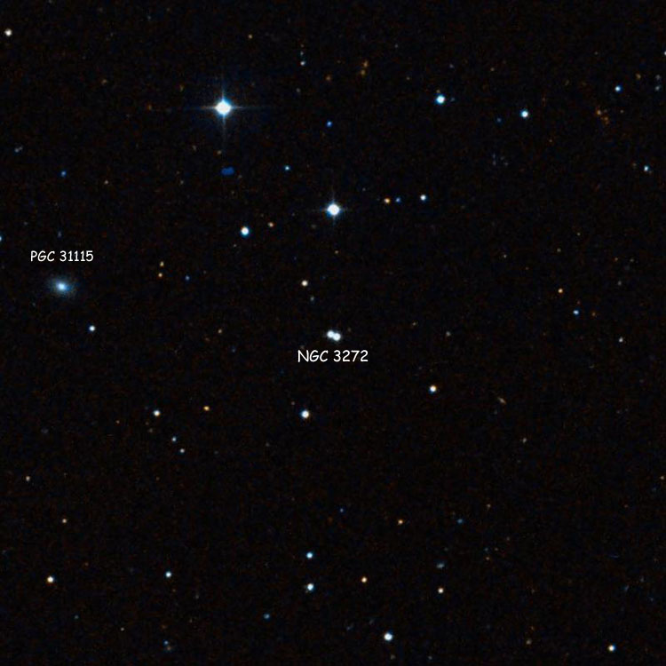 DSS image of region near the double star listed as NGC 3272, also showing PGC 31115, which is sometimes misidentified as the NGC object