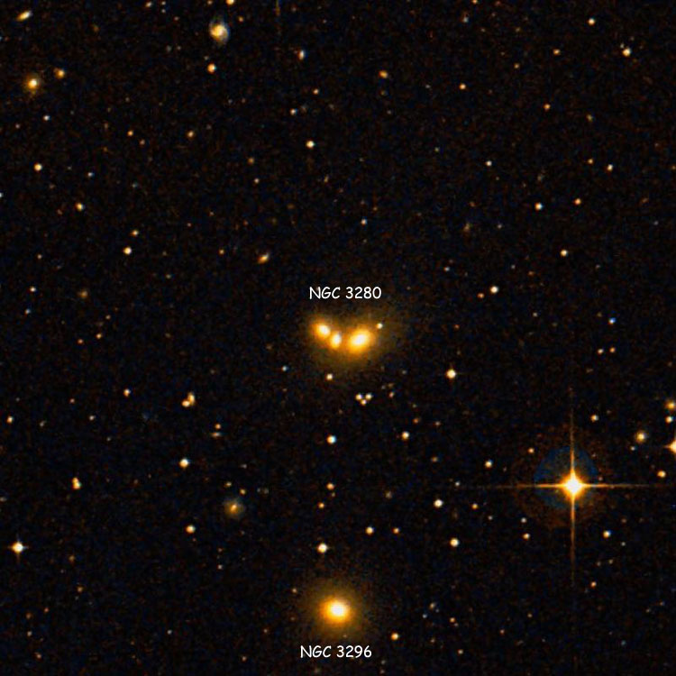 DSS image of region near the triplet of lenticular galaxies listed as NGC 3280 (= NGC 3295), also showing NGC 3296