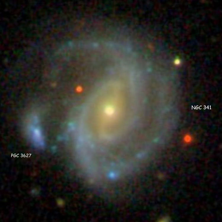 SDSS image of spiral galaxy NGC 341 and irregular galaxy PGC 3627, which are also known as Arp 59