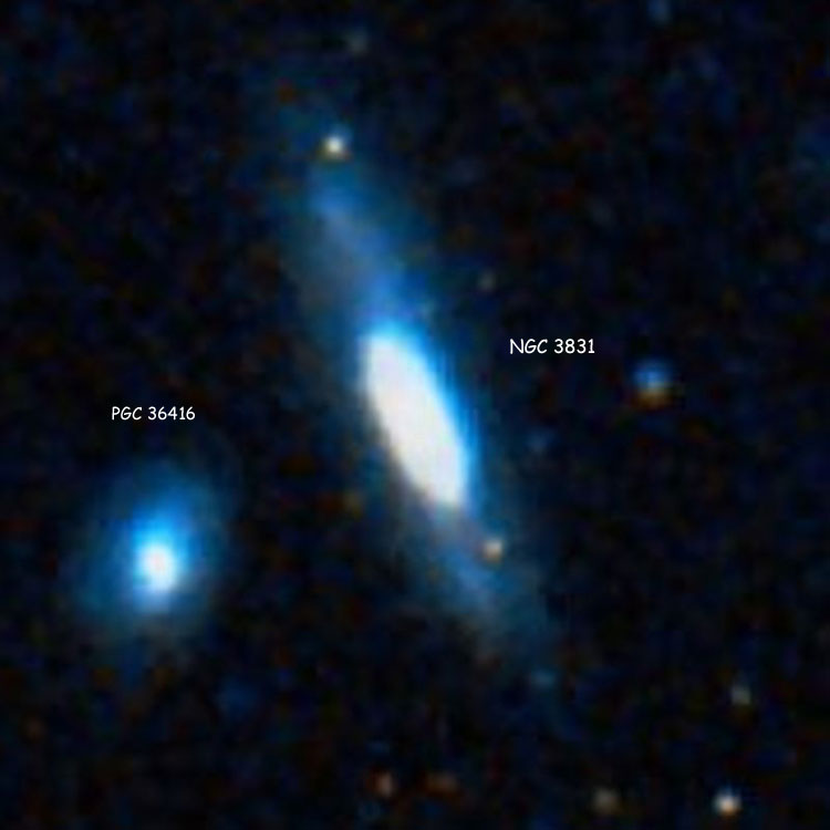 DSS image of lenticular galaxy NGC 3831 and its possible companion, spiral galaxy PGC 36416