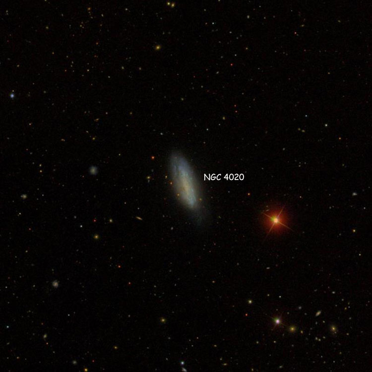 SDSS image of region near spiral galaxy NGC 4020
