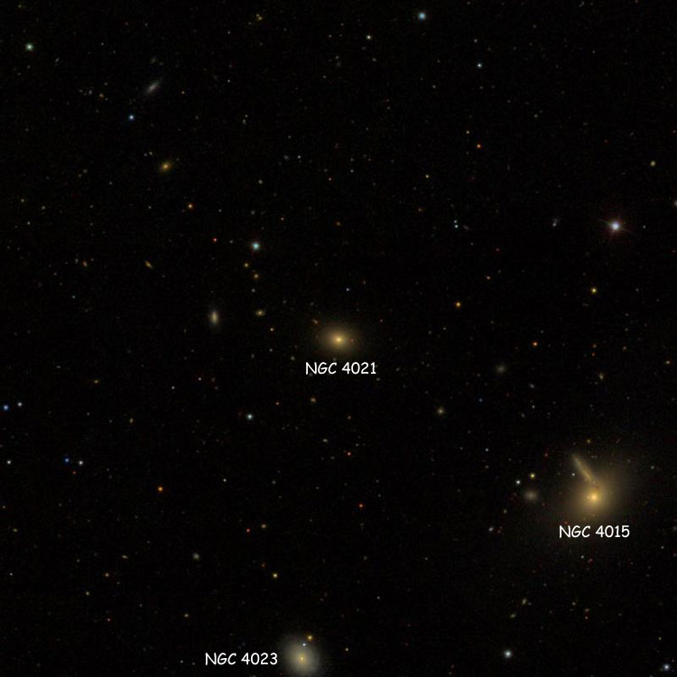 SDSS image of region near elliptical galaxy NGC 4021, also showing NGC 4015 and NGC 4023
