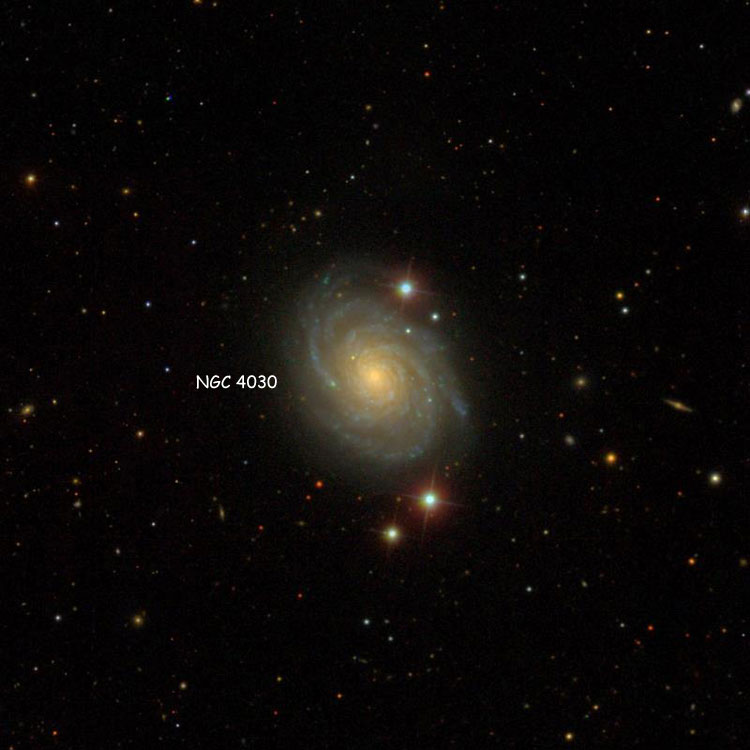 SDSS image of region near spiral galaxy NGC 4030