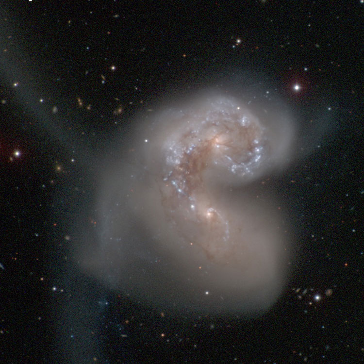 Carnegie-Irvine Galaxy Survey image of peculiar spiral galaxies NGC 4038 and NGC 4039, the Antennae Galaxies, which comprise Arp 244