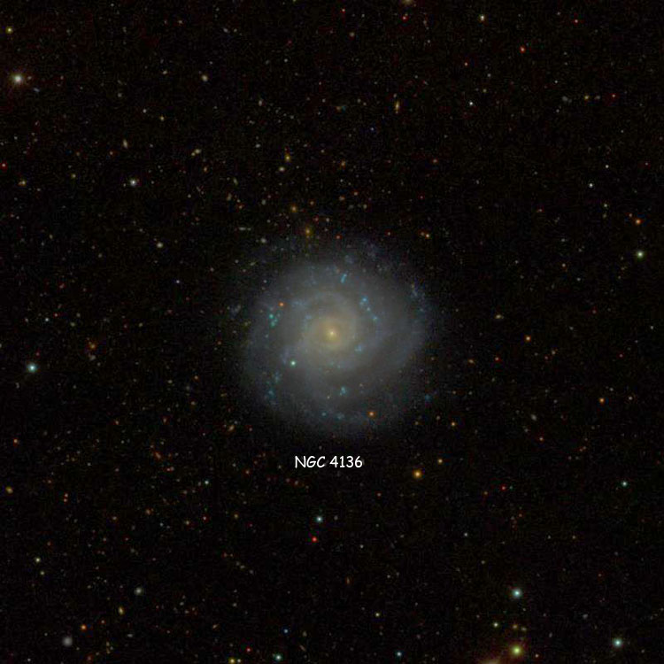 SDSS image of region near spiral galaxy NGC 4136