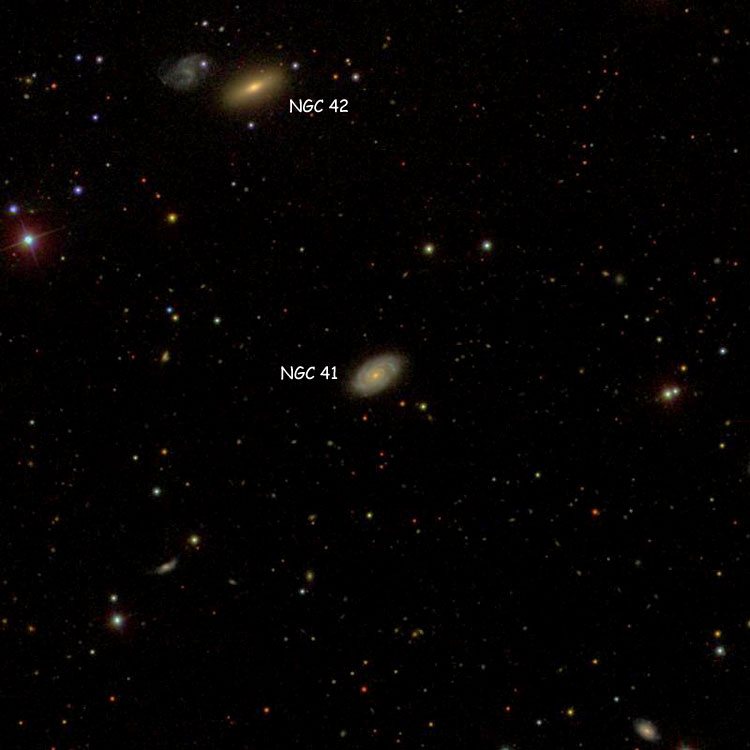 SDSS image of region near spiral galaxy NGC 41, also showing NGC 42