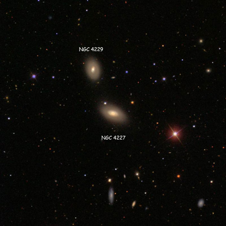 SDSS image of region near lenticular galaxy NGC 4227, also showing lenticular galaxy NGC 4229