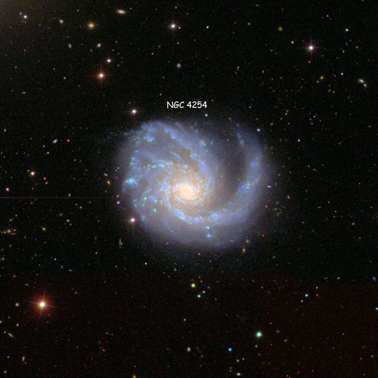 SDSS image of region near spiral galaxy NGC 4254, also known as M99