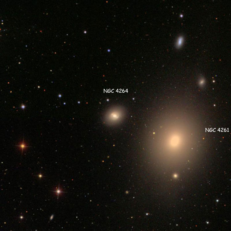 SDSS image of region near lenticular galaxy NGC 4264, also showing elliptical galaxy NGC 4261