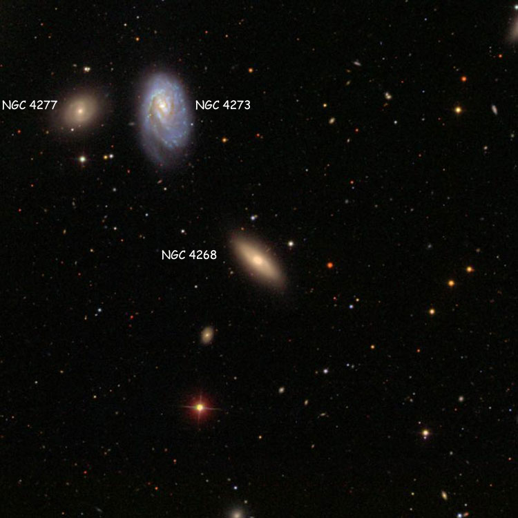 SDSS image of region near lenticular galaxy NGC 4268, also showing spiral galaxy NGC 4273 and lenticular galaxy NGC 4277