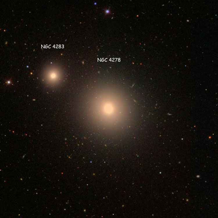 SDSS image of region near elliptical galaxy NGC 4278, also showing elliptical galaxy NGC 4283