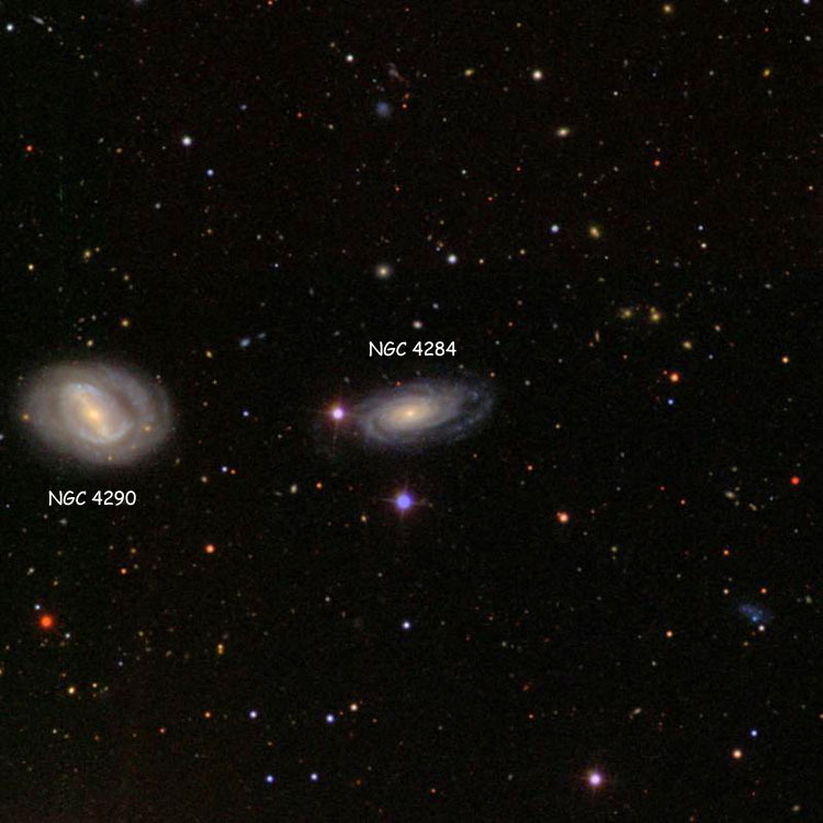 SDSS image of region near spiral galaxy NGC 4284, also showing spiral galaxy NGC 4290
