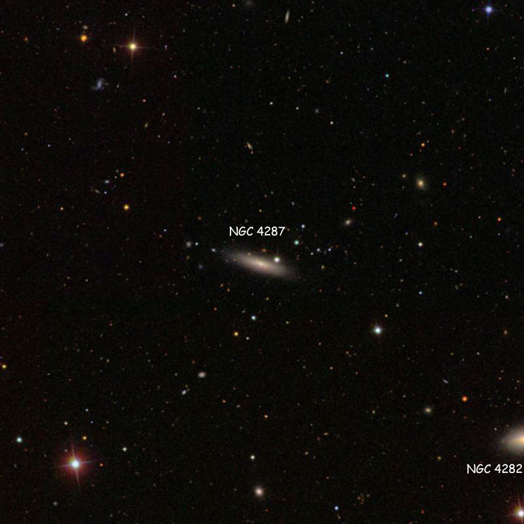 SDSS image of region near spiral galaxy NGC 4287, also showing part of lenticular galaxy NGC 4282