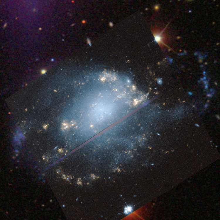 HST image of central portion of spiral galaxy NGC 428 overlaid on an SDSS background to fill in missing areas