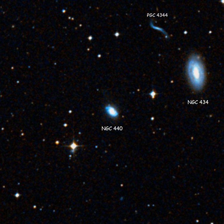 DSS image of region near spiral galaxy NGC 440, also showing NGC 434 and PGC 4344, which is also called NGC 434A