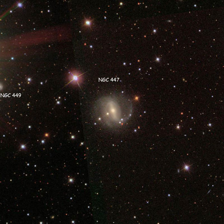 SDSS image of region near lenticular galaxy NGC 447, also showing part of NGC 449