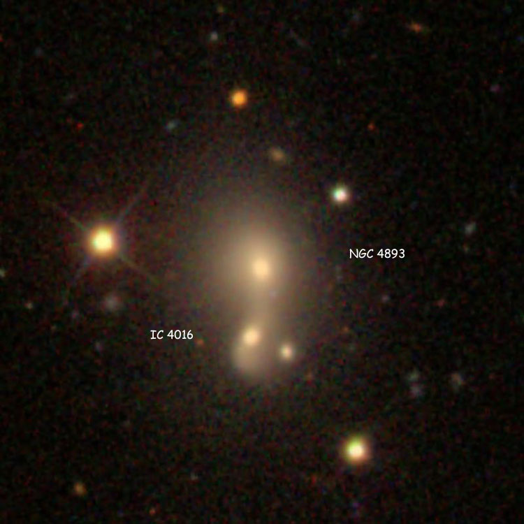 SDSS image of elliptical galaxy PGC 44690 and spiral galaxy PGC 44696, which comprise NGC 4893
