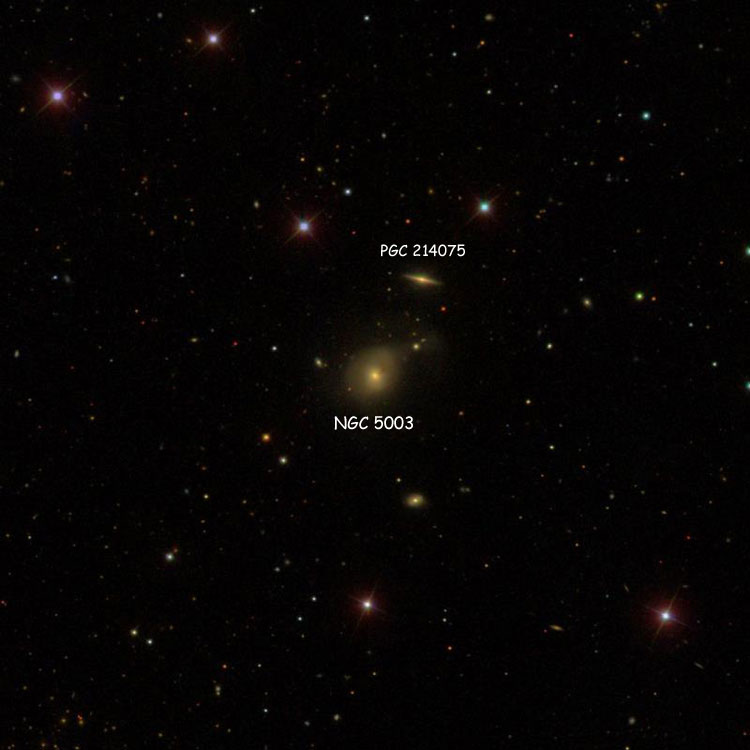 SDSS image of region near lenticular galaxy NGC 5003, also showing PGC 214075