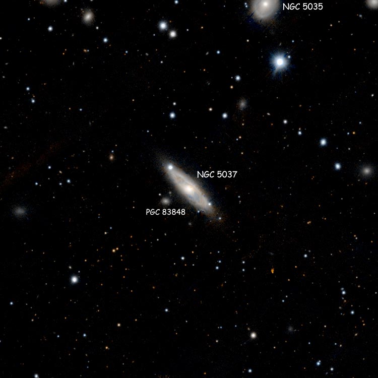 PanSTARRS image of region near NGC 5037, also showing NGC 5035 and elliptical galaxyPGC 83848