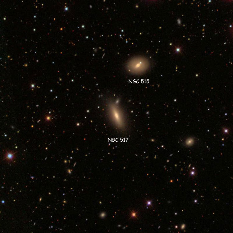 SDSS image of region near lenticular galaxy NGC 517, also showing NGC 515