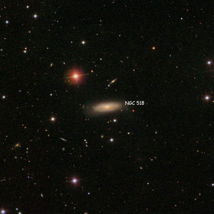 SDSS image of region near spiral galaxy NGC 518