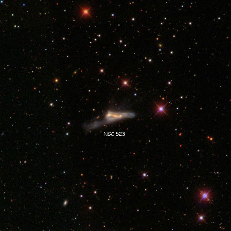 SDSS image of region near peculiar spiral galaxy NGC 523, also known as Arp 158