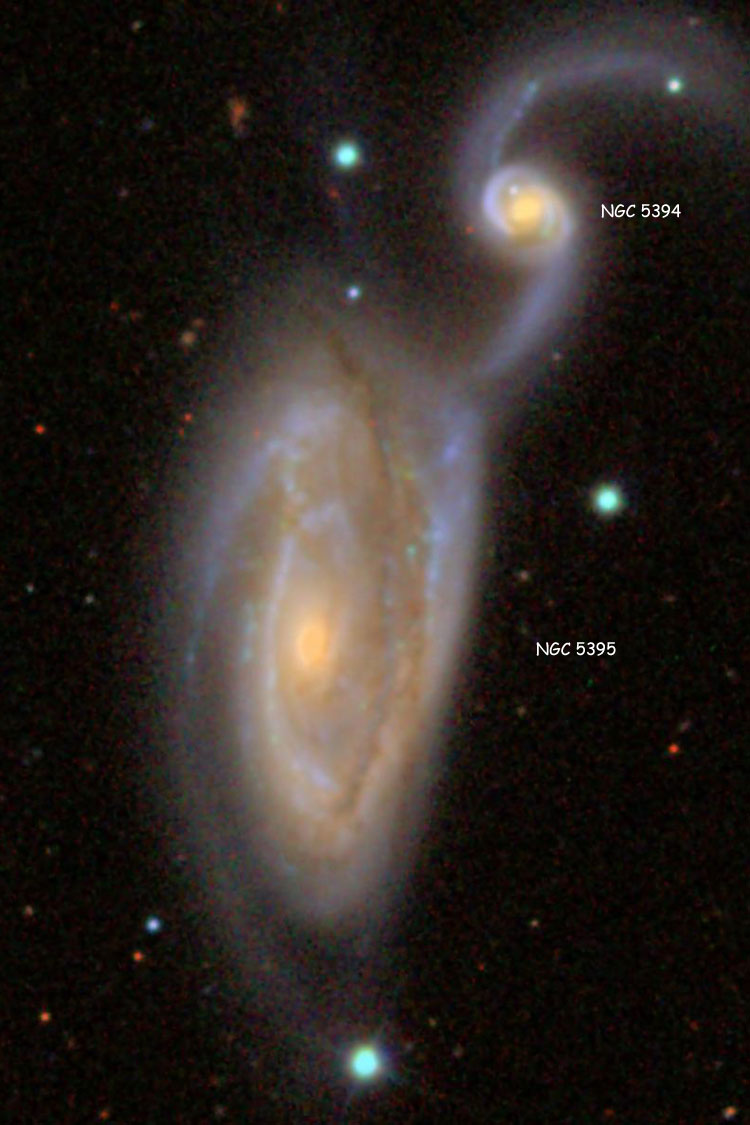 SDSS image of spiral galaxies NGC 5394 and NGC 5395, also known as Arp 84