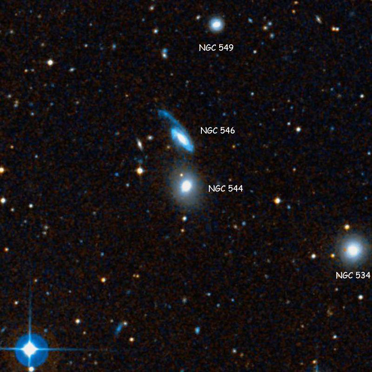 DSS image of region near lenticular galaxy NGC 544, also showing NGC 534, NGC 546 and NGC 549