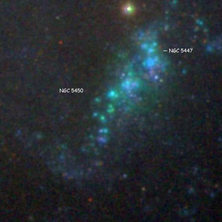 SDSS image of star-forming region NGC 5450, also showing NGC 5447, both of which are part of one of the western spiral arms of M101
