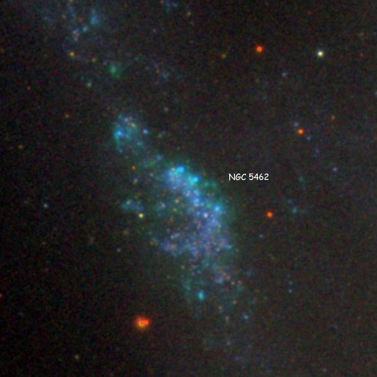 SDSS image of star clouds in M101 listed as NGC 5462, in the eastern arm of the galaxy