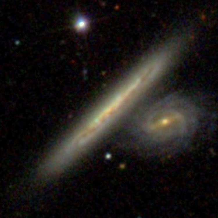 SDSS image of spiral galaxy NGC 5526, also showing its apparent companion, PGC 50803