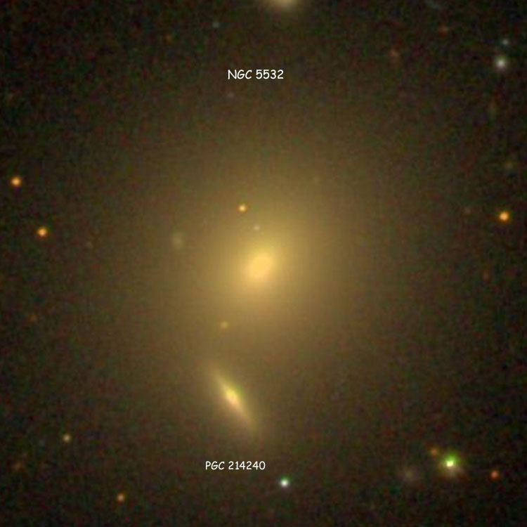 SDSS image of lenticular galaxy NGC 5532 and its apparent companion, PGC 214240