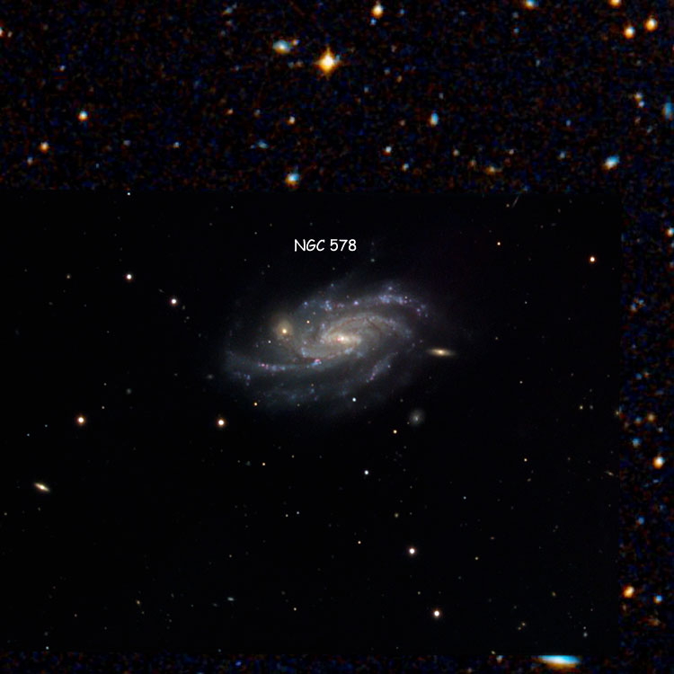 NOAO image of region near spiral galaxy NGC 578 superimposed on a DSS background to fill in missing areas