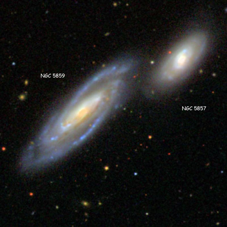 SDSS image of spiral galaxies NGC 5857 and 5859