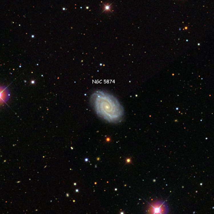 SDSS image of region near spiral galaxy NGC 5874