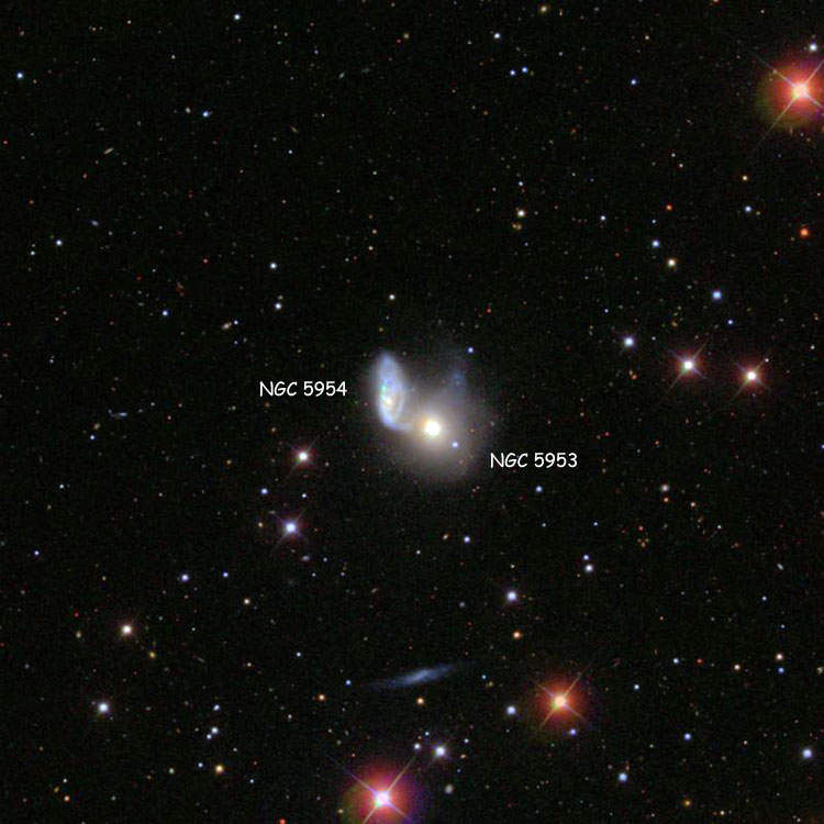 SDSS view of region near spiral galaxy NGC 5953 and spiral galaxy NGC 5954, also known as Arp 91