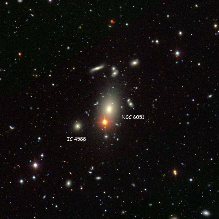 SDSS image of region near elliptical galaxy NGC 6051, also showing IC 4588
