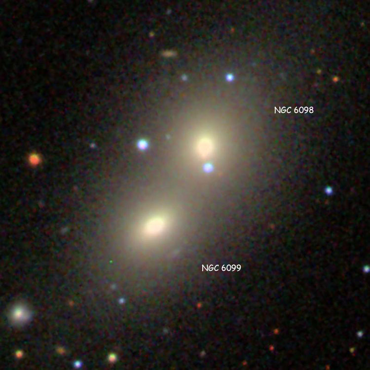 SDSS image of elliptical galaxies NGC 6098 and 6099