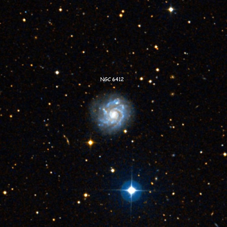 DSS image of region near spiral galaxy NGC 6412, also known as Arp 38