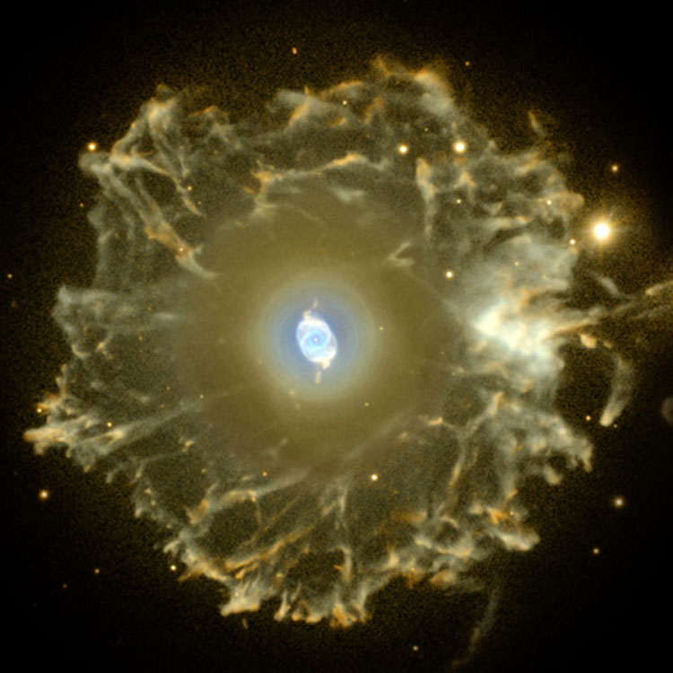Nordic Optical Telescope image of planetary nebula NGC 6543, the Cat's Eye Nebula, and its outer halo