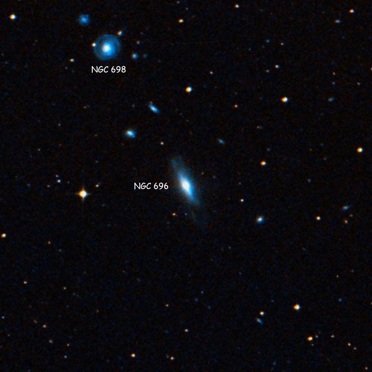 DSS image of region near lenticular galaxy NGC 696, also showing NGC 698